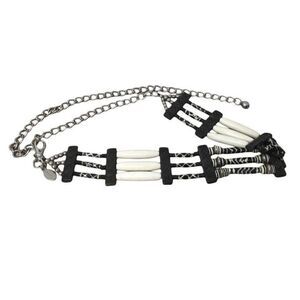 Chicos Beaded Chain Belt Tribal Wood Ceramic 42" Long Adjustable Logo Charm